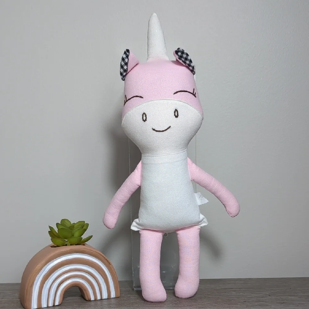 Buttercup Avenue Pink White Plush Unicorn‎ & Piglet Dolls Pair 2 Modern Handmade